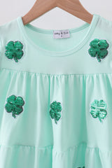Lucky Clover Sequin Twirl Dress - Mint