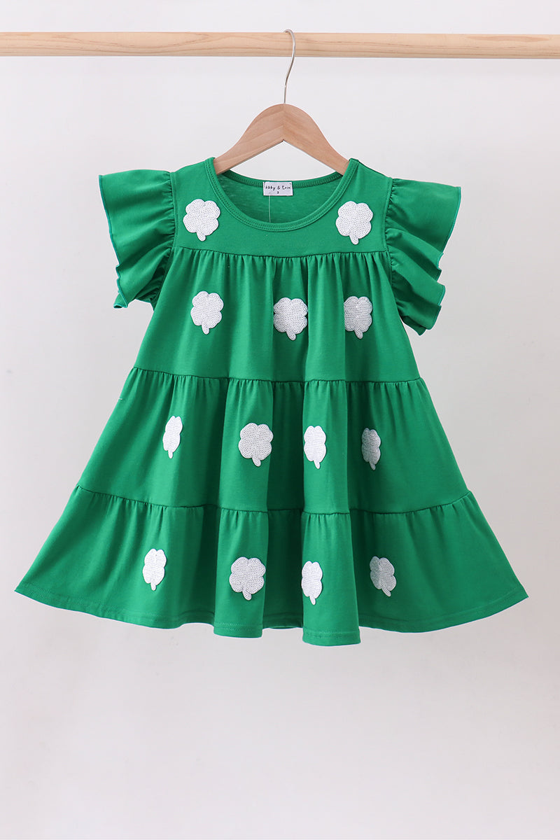 Lucky Clover Sequin Twirl Dress - Green