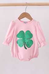 Pink Sequin Clover Bubble Romper