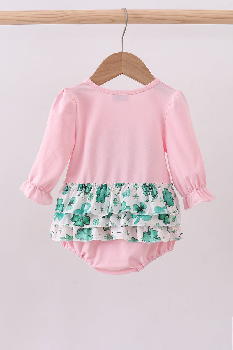 Pink Sequin Clover Bubble Romper