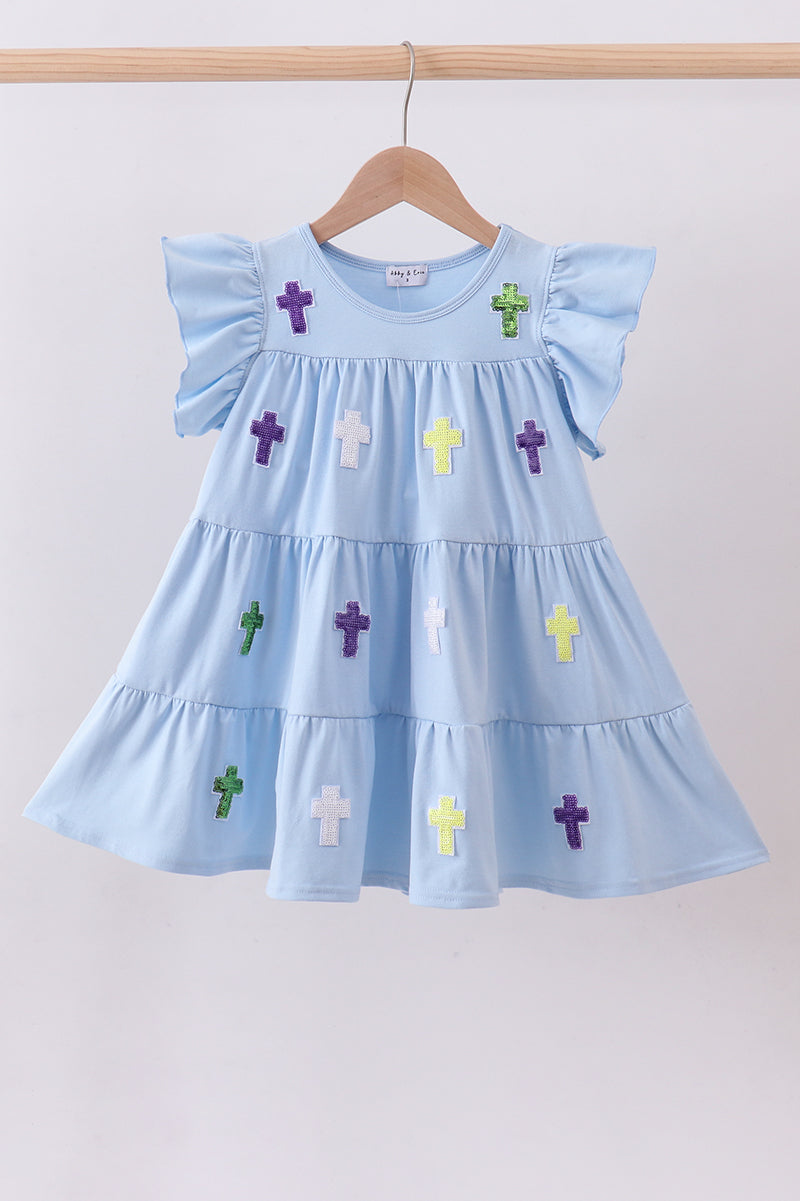 Crosses Sequin Ruffle Twirl Dress - Blue