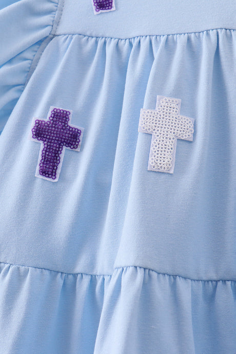 Crosses Sequin Ruffle Twirl Dress - Blue