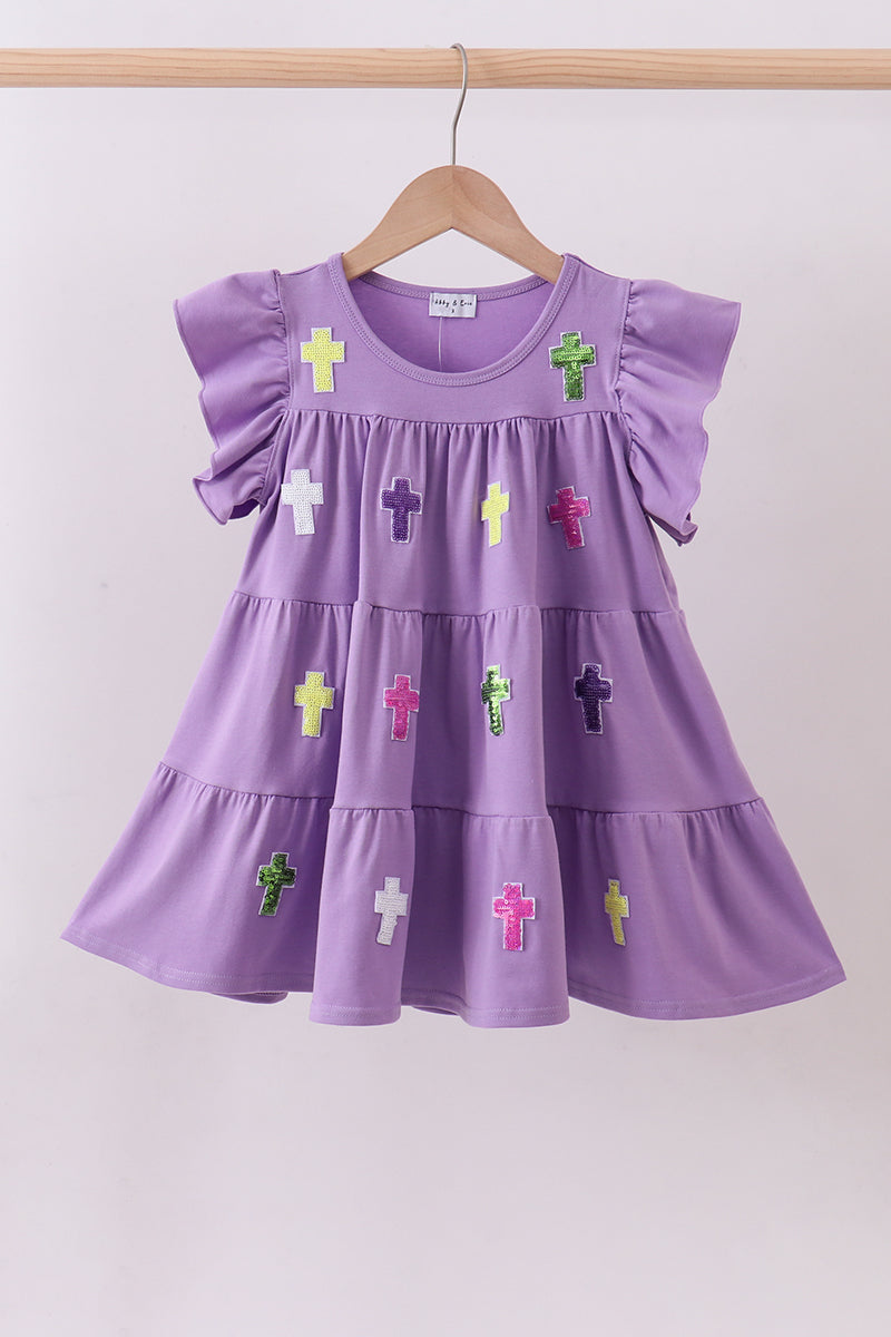 Crosses Sequin Ruffle Twirl Dress - Lavender