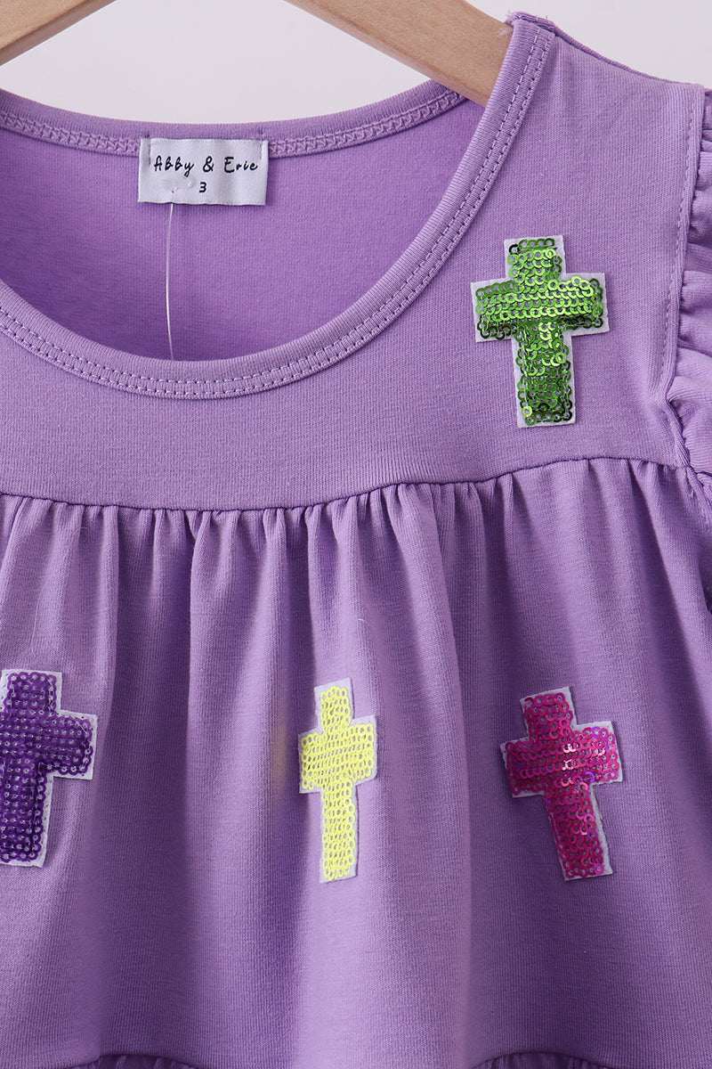 Crosses Sequin Ruffle Twirl Dress - Lavender