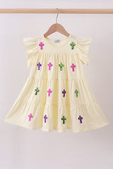 Crosses Sequin Ruffle Twirl Dress - Yellow