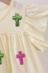 Crosses Sequin Ruffle Twirl Dress - Yellow