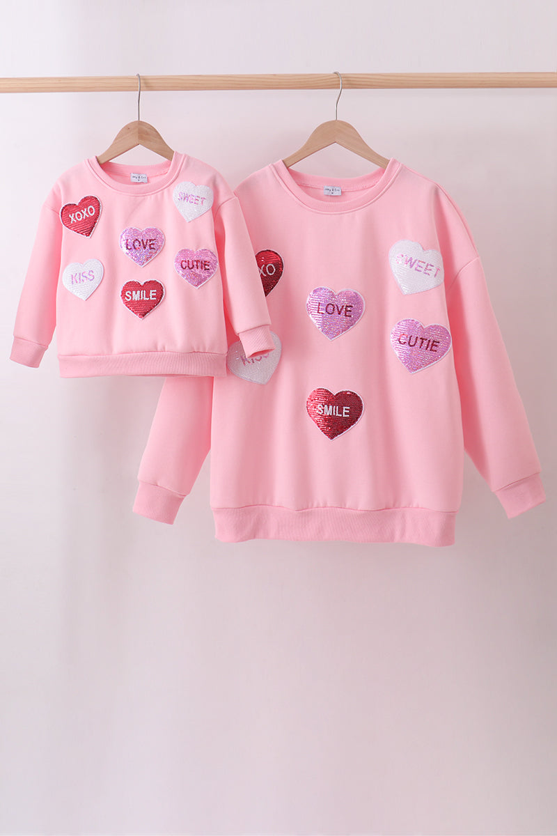 Love Hearts Matching Sweatshirt - Pink | Mommy & Me