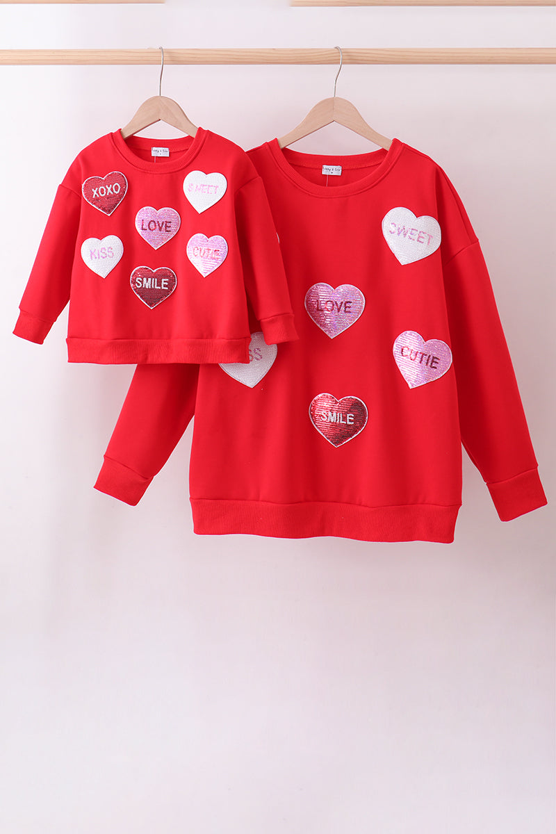 Love Hearts Matching Sweatshirt - Red | Mommy & Me