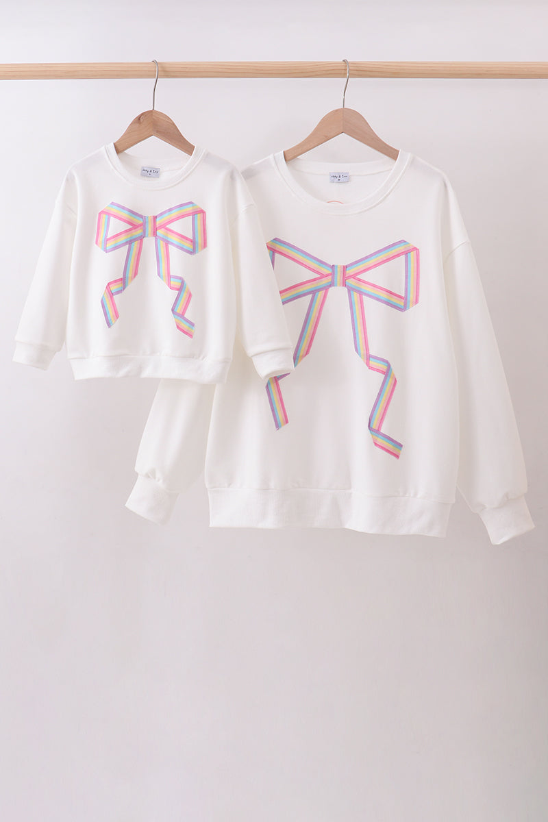 Ribbon Bow Sweatshirt – White | Mommy & Me