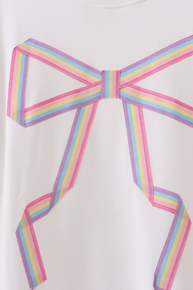 Ribbon Bow Sweatshirt – White | Mommy & Me