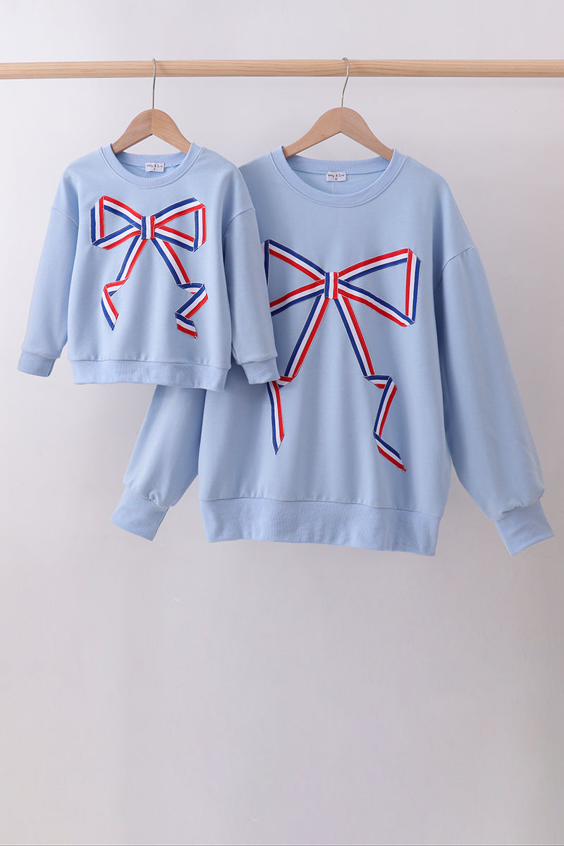Ribbon Bow Sweatshirt – Blue | Mommy & Me