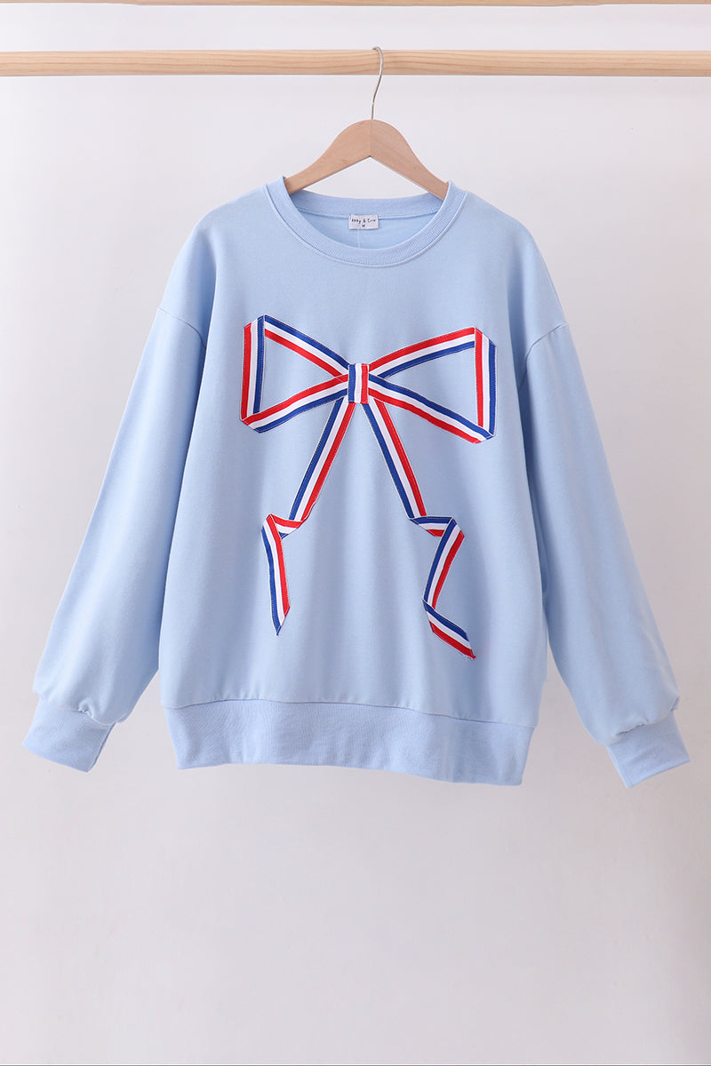 Ribbon Bow Sweatshirt – Blue | Mommy & Me