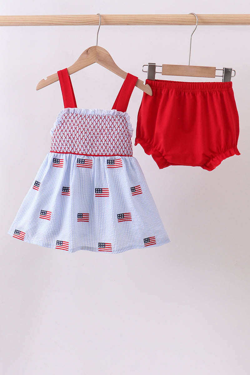 Liberty Lane Seersucker Smocked Bloomers Set