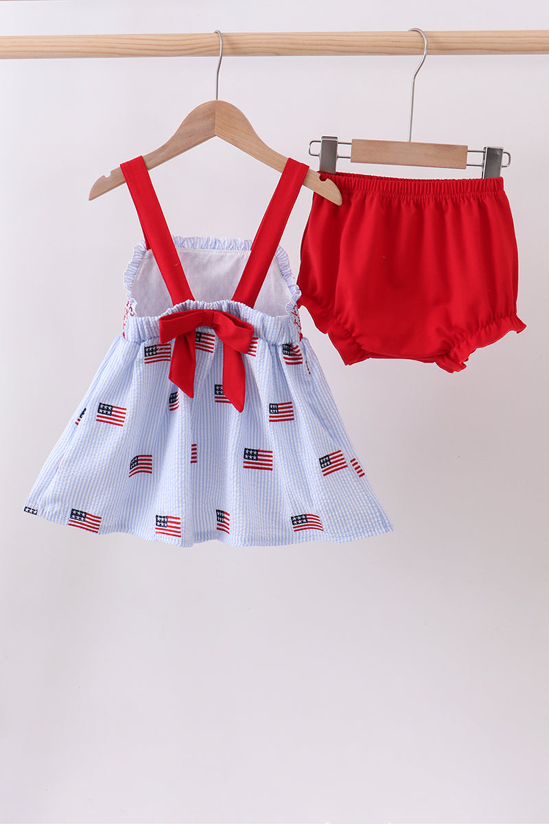 Liberty Lane Seersucker Smocked Bloomers Set