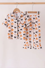 Pumpkin & Bows Bamboo Buttons Pajama Set