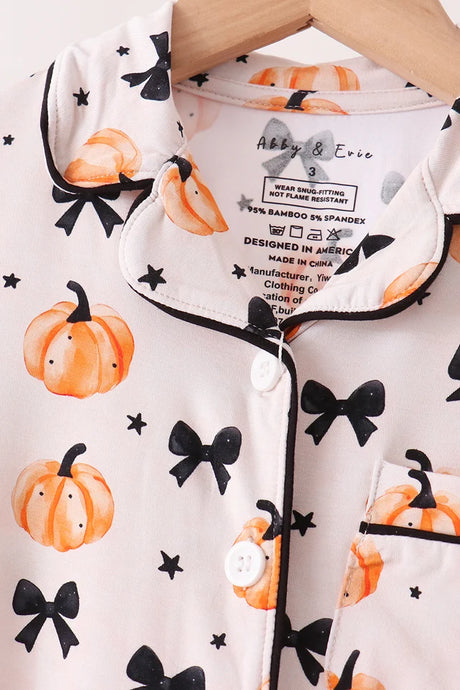 Pumpkin & Bows Bamboo Buttons Pajama Set