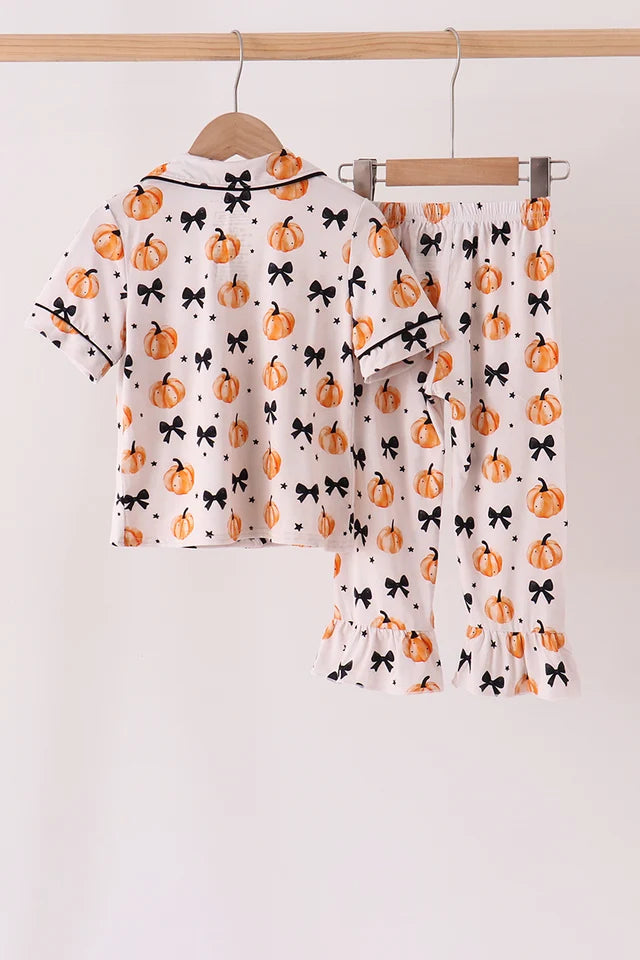 Pumpkin & Bows Bamboo Buttons Pajama Set