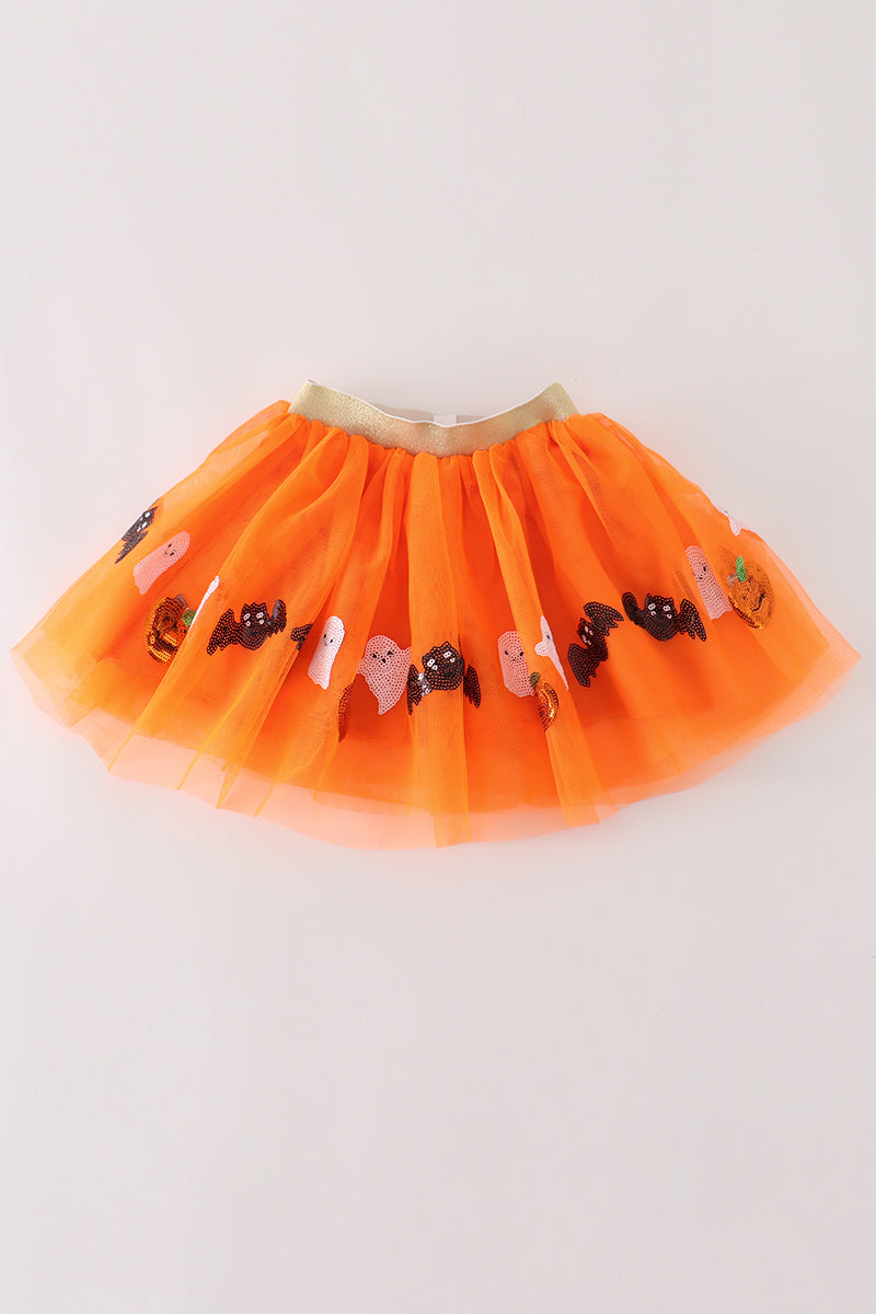 Orange Halloween Sequin Tutu Skirt by Abby & Evie