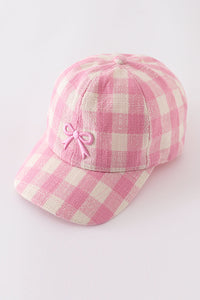 Pink Gingham Baseball Cap with an Embroidered Bow by Abby & Evie