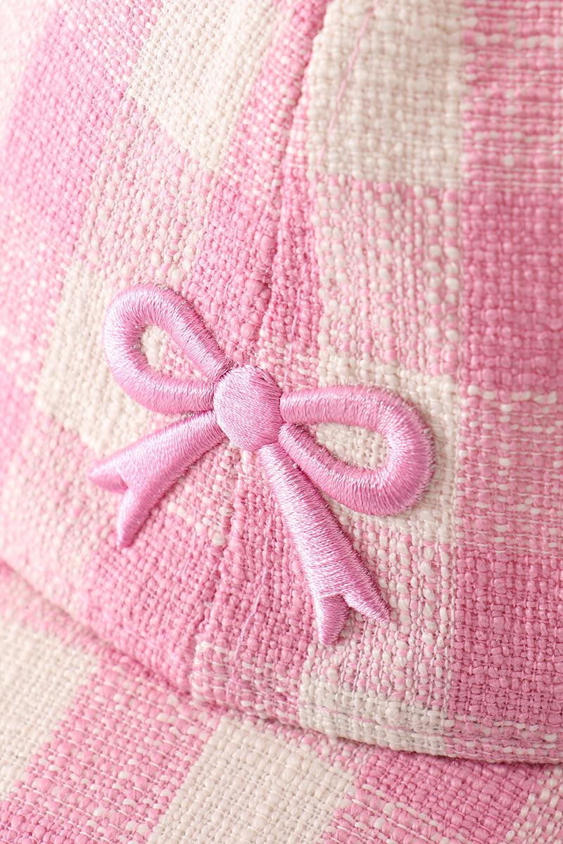 Pink Gingham Baseball Cap with an Embroidered Bow by Abby & Evie