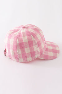 Pink Gingham Baseball Cap with an Embroidered Bow by Abby & Evie