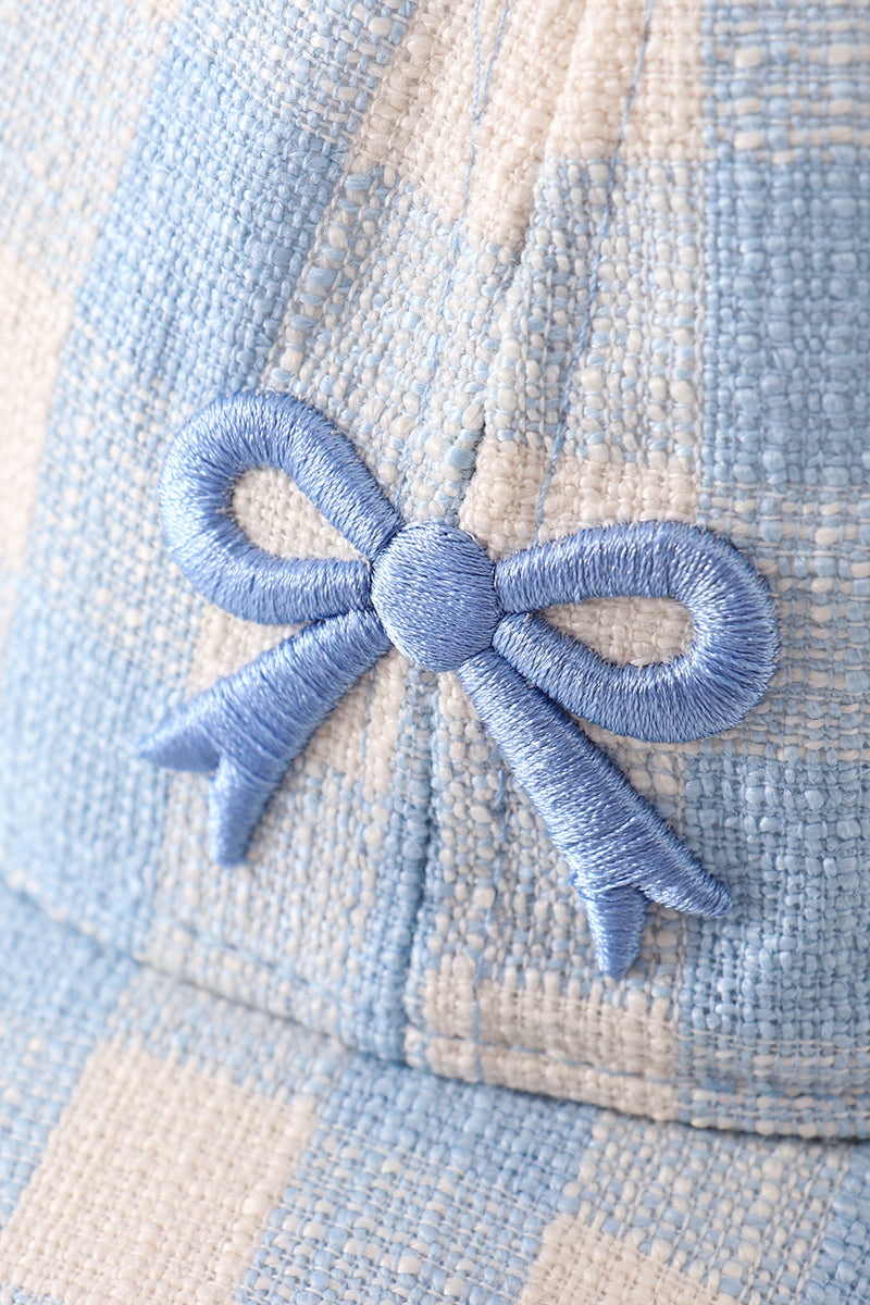 Blue Gingham Baseball Cap with an Embroidered Bow by Abby & Evie