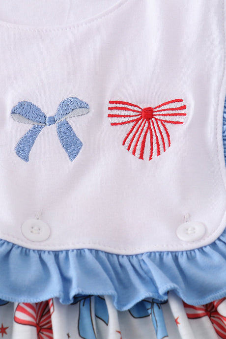 Red, White & Bows Embroidered Dress