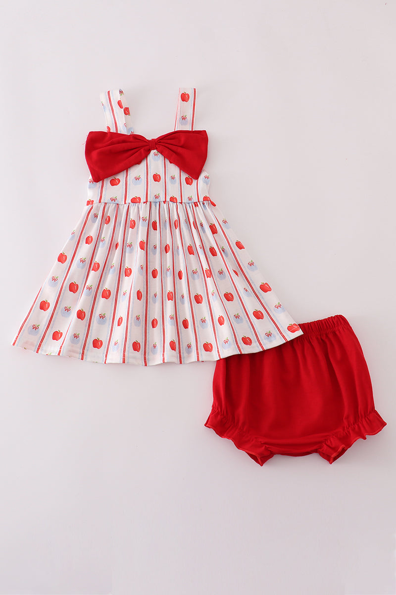 Rows of Apples Bow Bloomers Set