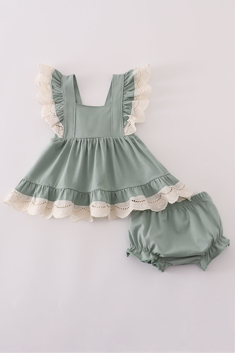 Sweet Sage Ruffle Baby Bloomers Set