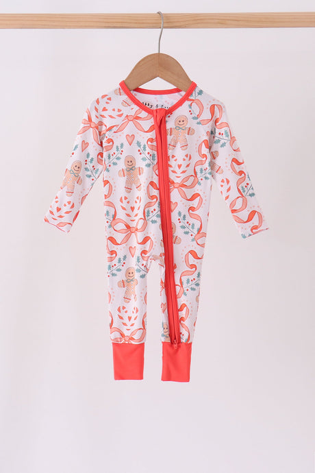 Gingerbread & Bows Bamboo Zippy Romper