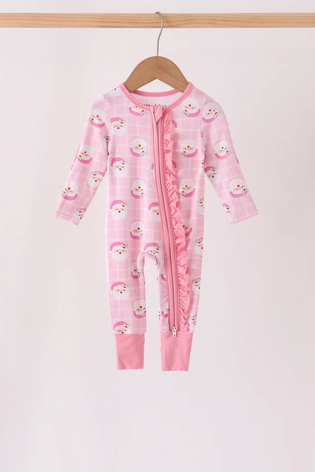 Pink North Pole Plaid Bamboo Zippy Romper