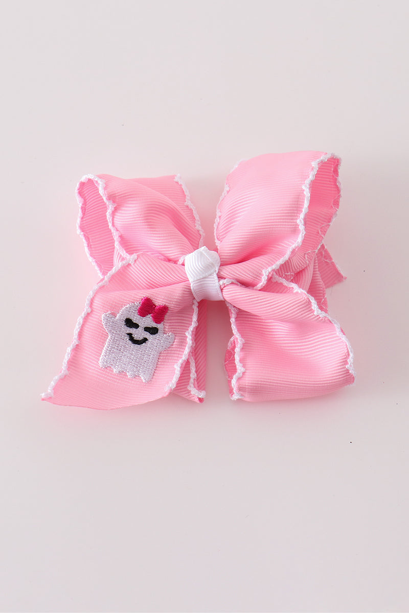 Pink Boo Crochet-Edge Hair Bow