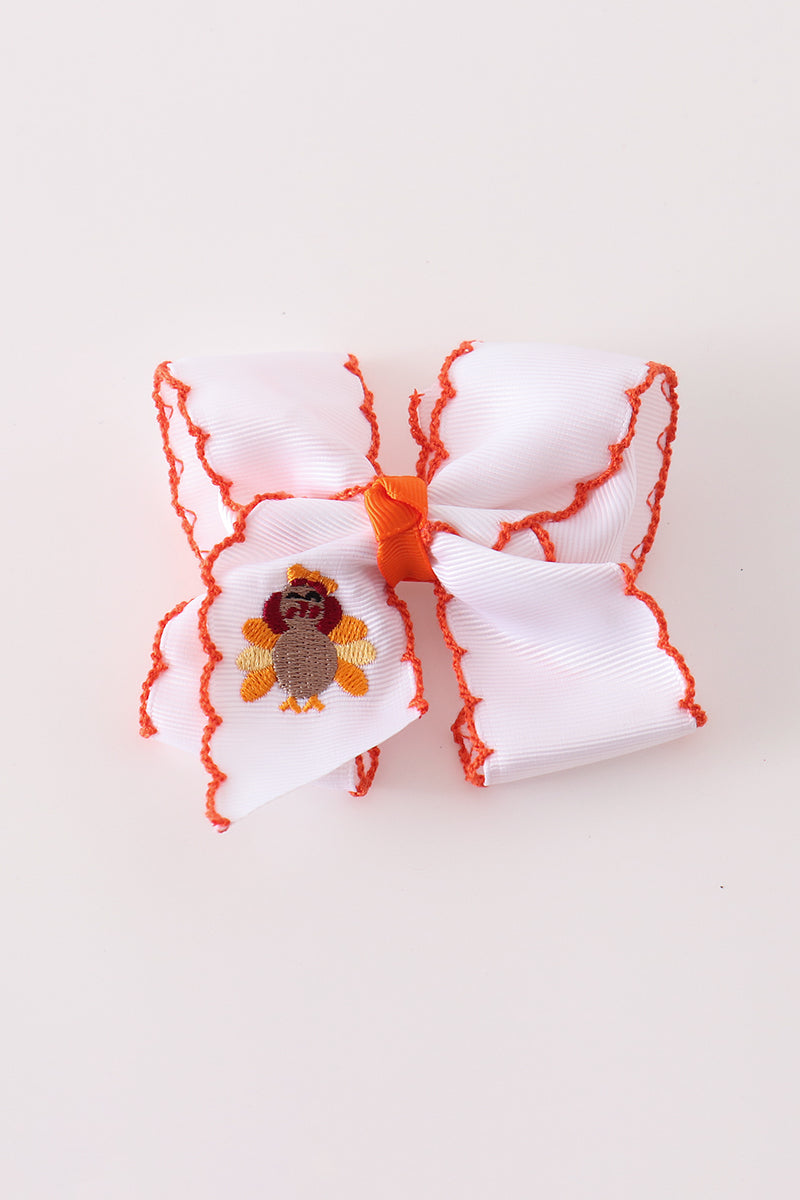 Rust Turkey Crochet-Edge Hair Bow