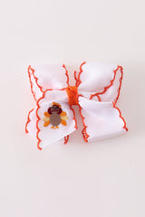 Rust Turkey Crochet-Edge Hair Bow
