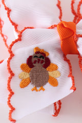 Rust Turkey Crochet-Edge Hair Bow