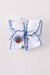 Blue Turkey Crochet-Edge Hair Bow