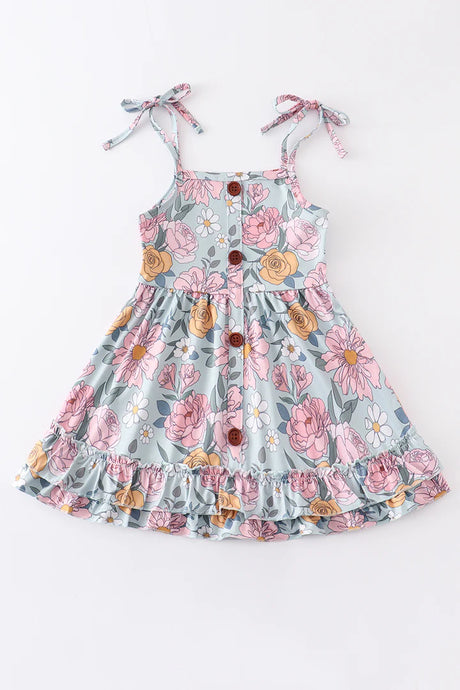 Buttoned Floral Ruffle Dress by Abby & Evie