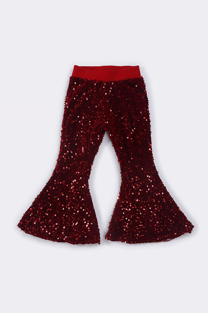 Sparkling Burgundy Sequin Bell Pants by Abby & Evie