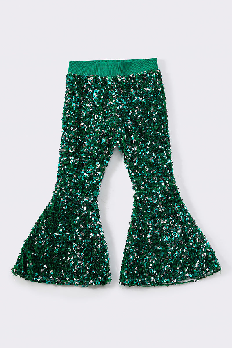 Sparkling Green Sequin Bell Pants by Abby & Evie