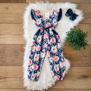 Pink & Navy Rose Jumpsuit by Wellie Kate