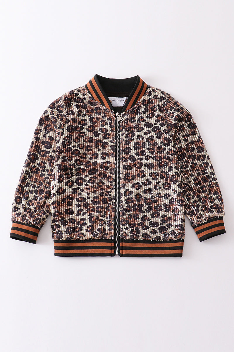Leopard Luxe Sequin Bomber Jacket by Abby & Evie