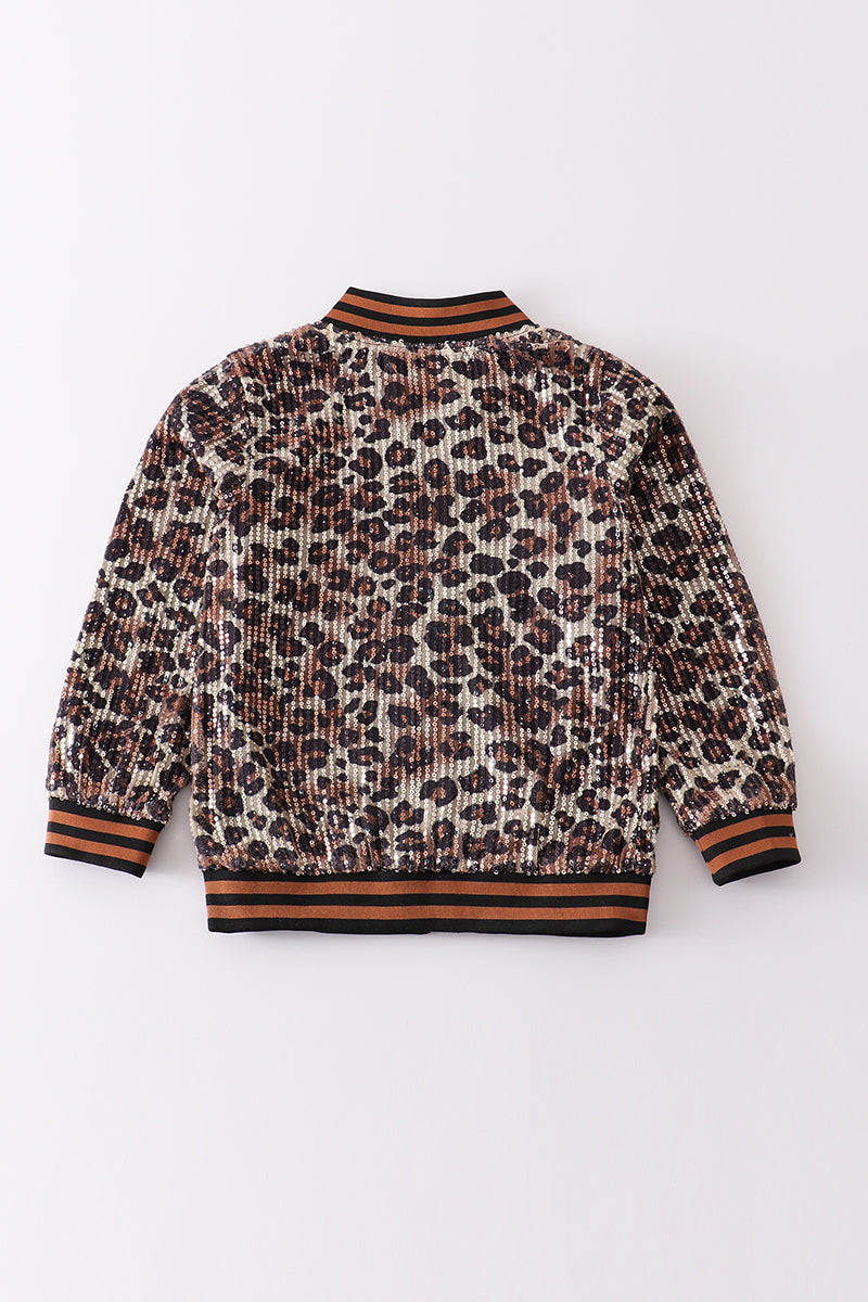 Leopard Luxe Sequin Bomber Jacket by Abby & Evie