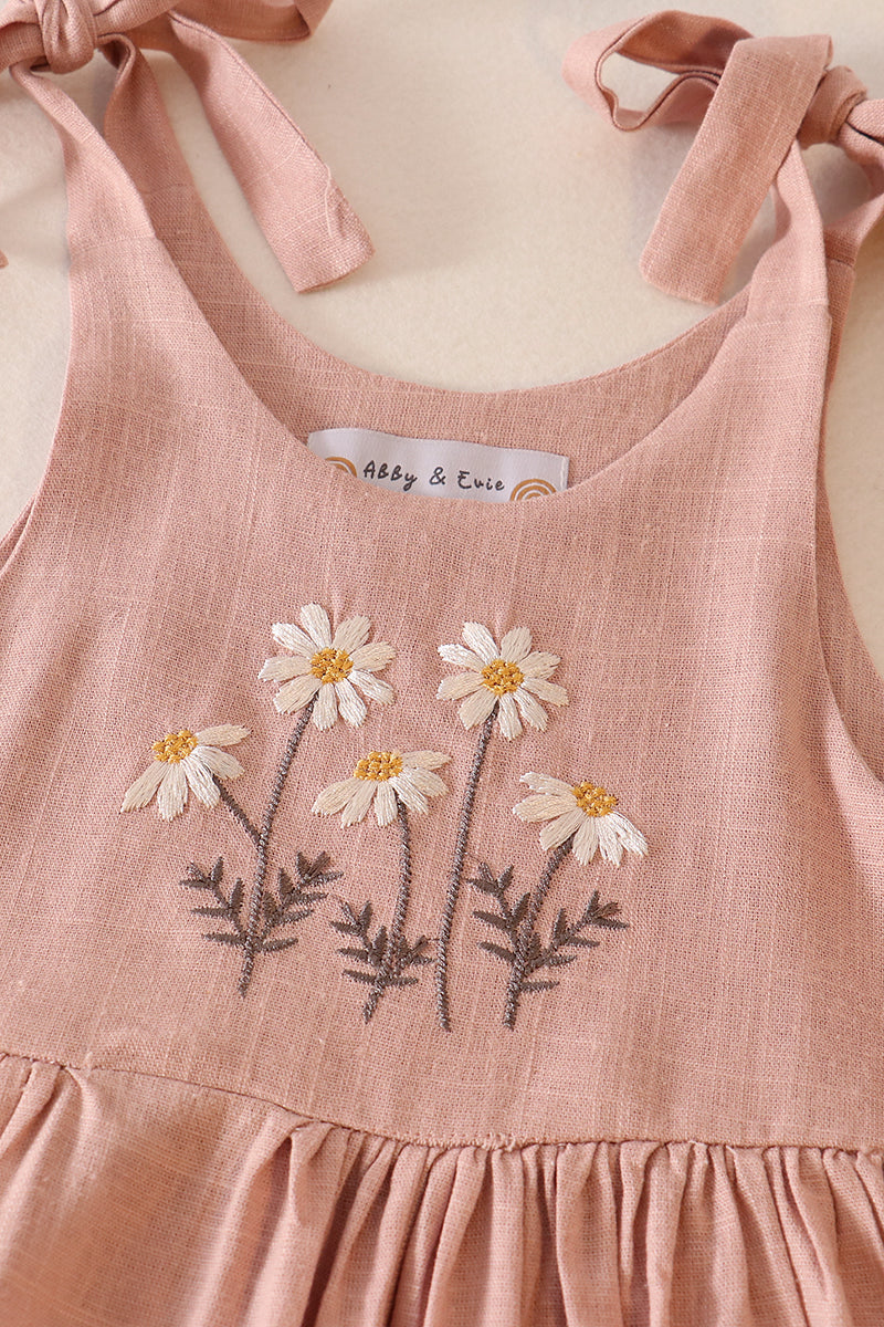 Mauve Floral Embroidered Linen Dress by Abby & Evie