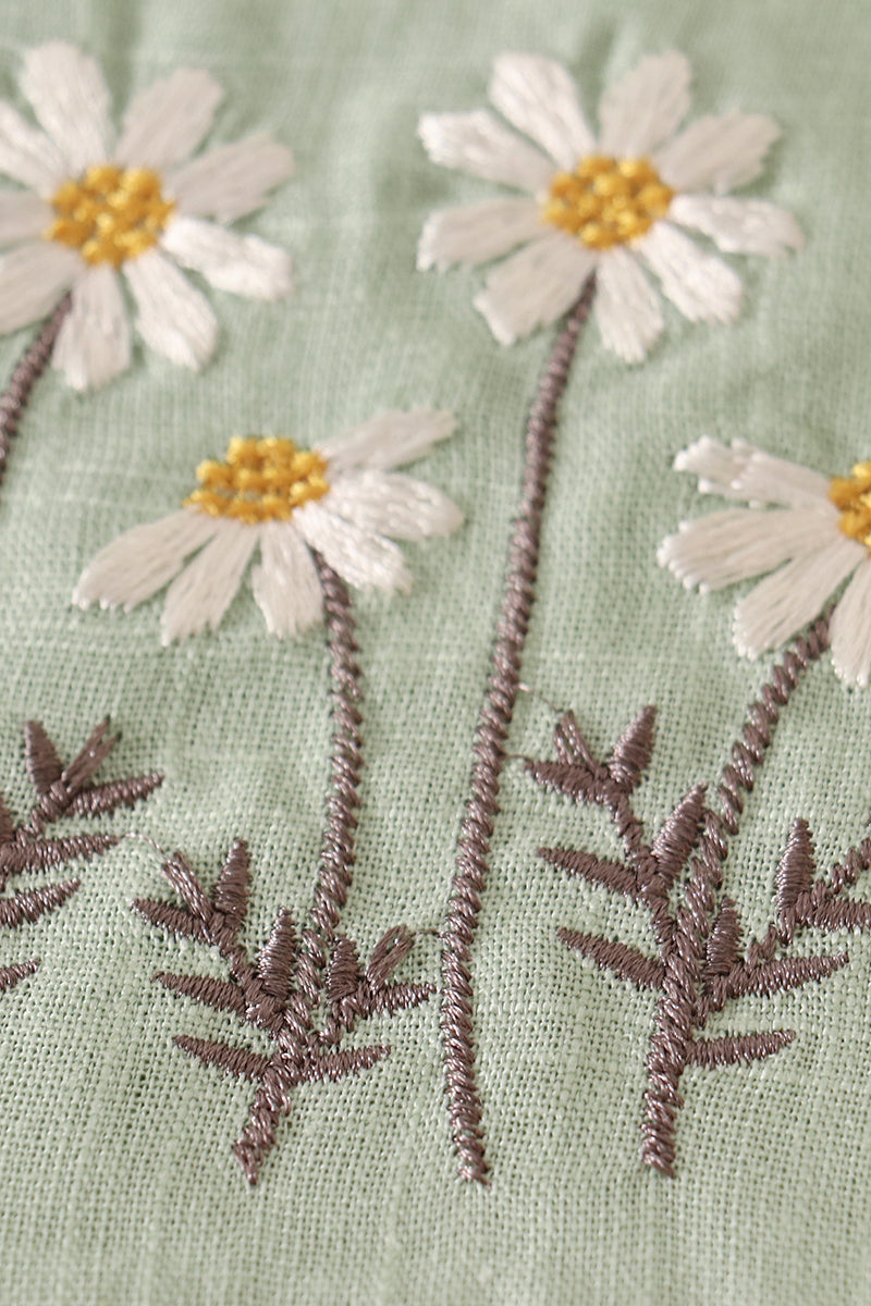 Sage Floral Embroidered Linen Dress by Abby & Evie