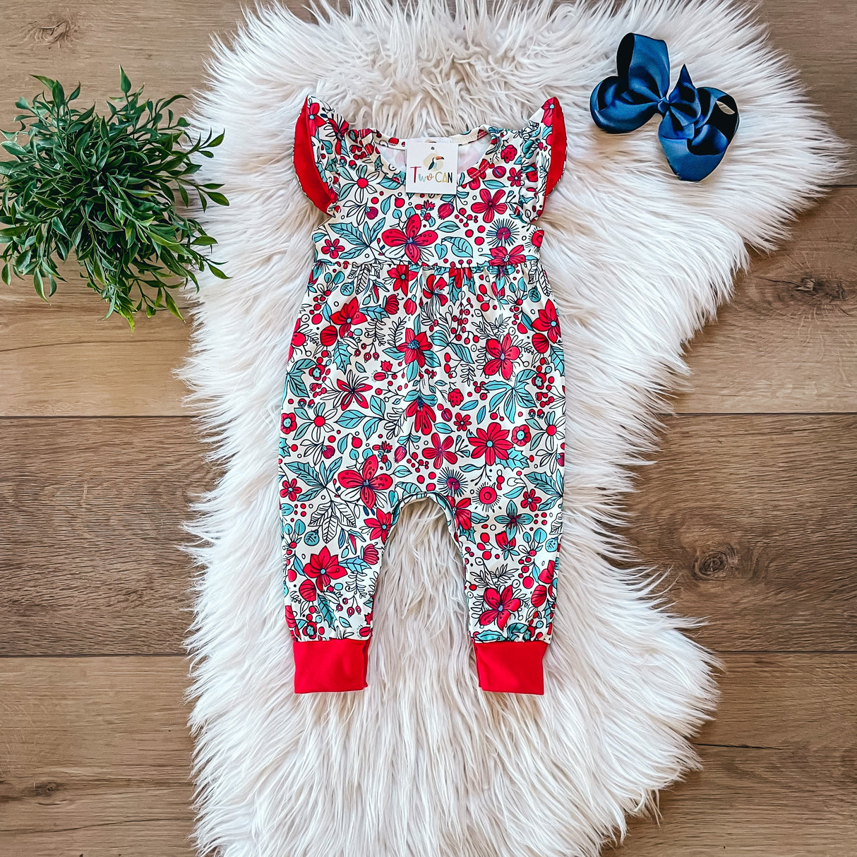 Red Blooms Baby Romper by Twocan