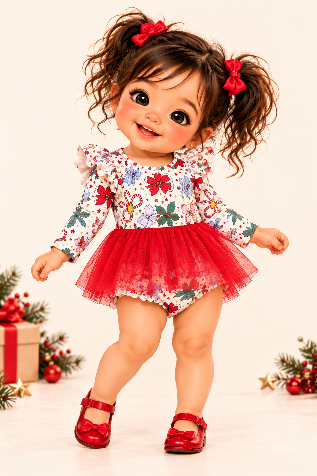 Christmas Bows Baby Skirted Bubble | Pete and Lucy