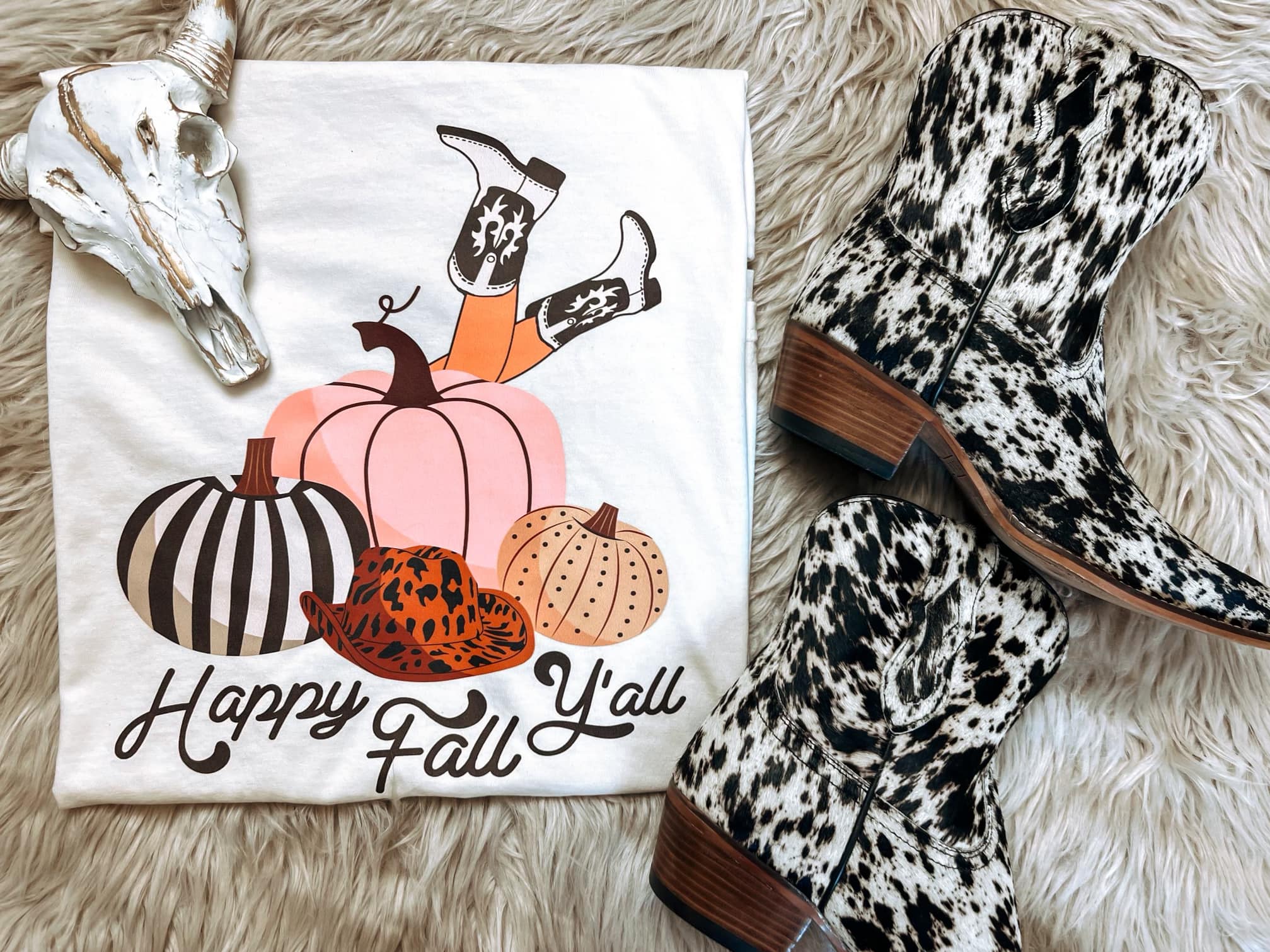 Happy Fall Y'all Western Boots Graphic Tee