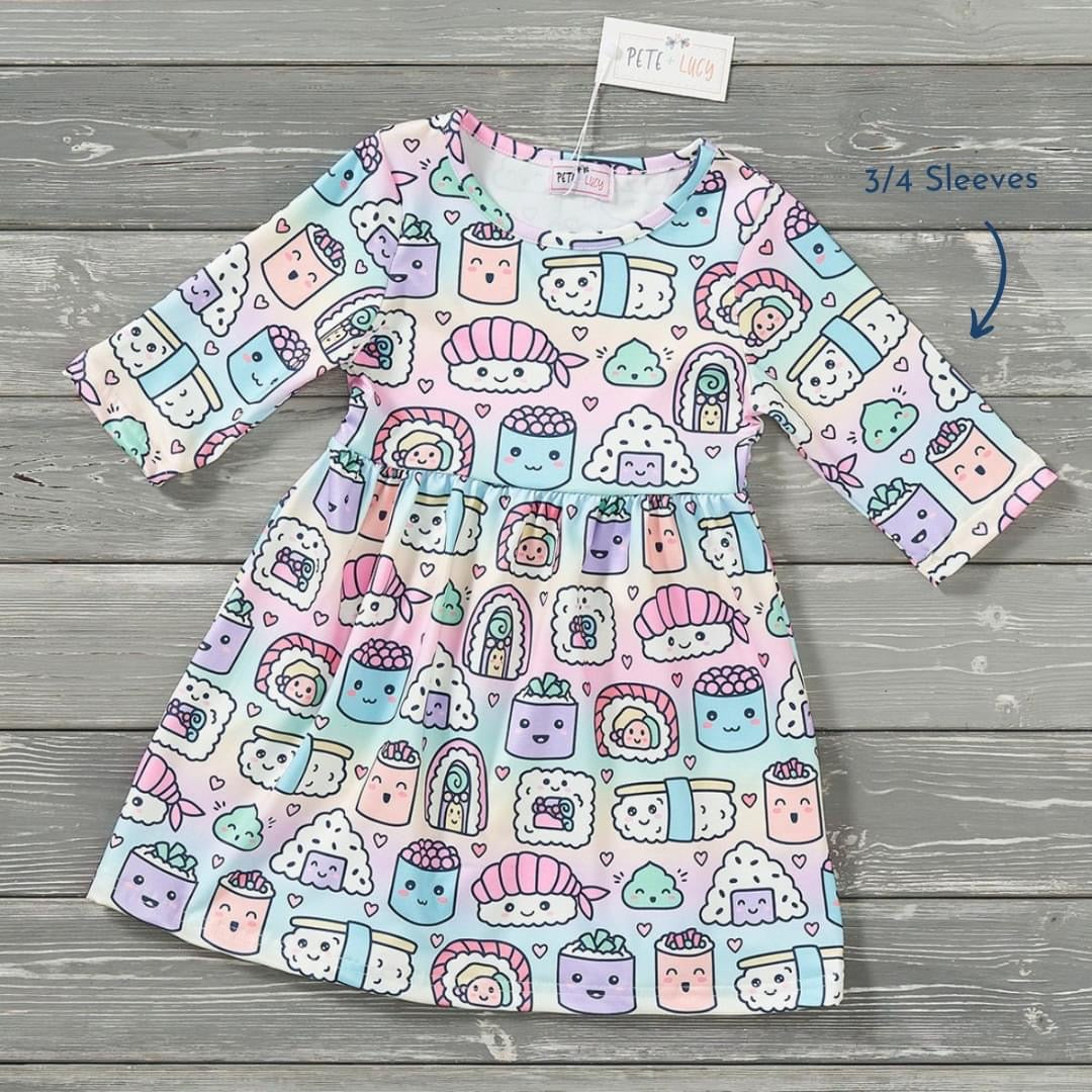 Sushi Friends 3/4 Sleeve Dress by Pete and Lucy