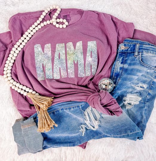 Holographic Sequin Mama | Comfort Colors | Women's Graphic Tee
