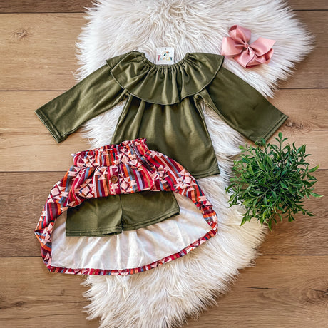 Brown Aztec Skort Set by Twocan